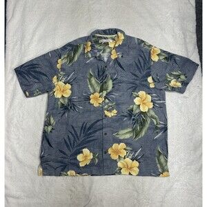 Tommy Bahama Hawaiin Shirt Men's Size XL Blue Silk Floral Print Camp Jacquard
